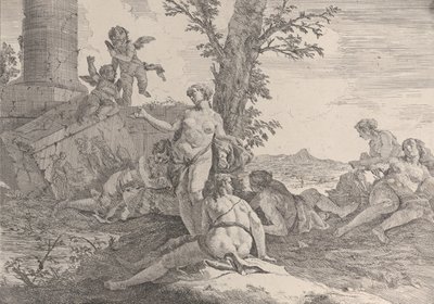 Seis ninfas y dos putti, de Bacanales e Historias, 1744 de Francesco Fontebasso