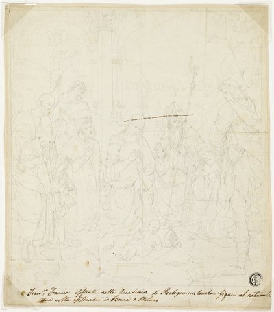 Adoración del Niño Jesús, con los santos José, Francisco de Asís y Agustín, asistidos por Anton Galeazzo Bentivoglio y Alessandro Bentivoglio de Francesco Francia