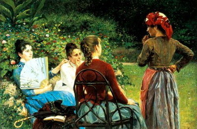 Fernanda Gioli y sus amigas de Francesco Gioli (1846-1922), óleo sobre lienzo, 45x68 cm de Francesco Gioli