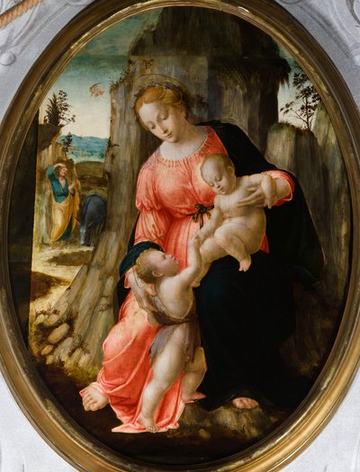 Encuentro de San Juan con la Sagrada Familia en Egipto, primera mitad del siglo XVI (óleo sobre tabla oval) de Francesco Granacci