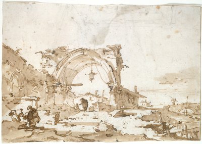 Un capricho con un arco gótico en ruinas de Francesco Guardi