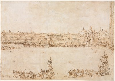 Una procesión de carros triunfales en la Piazza San Marco, Venecia, celebrando la visita, 1782 de Francesco Guardi