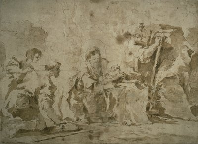 Adoración de los pastores (anverso); Tres bocetos: Edificios junto al canal con barcas, Paisaje con buldings en la ladera, Edificios con pórtico (verso) de Francesco Guardi