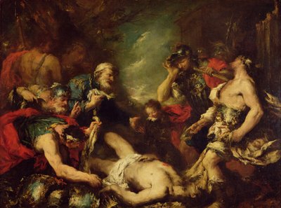 Alejandro Magno ante el cadáver de Darío III, 330 a.C., siglo XVIII de Francesco Guardi