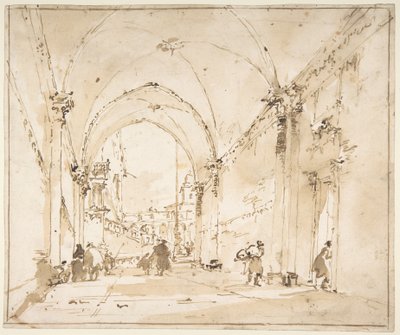 Capricho arquitectónico: pasaje abovedado que conduce a una plaza de Francesco Guardi