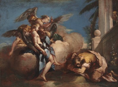 Los ángeles apareciendo a Abraham, 1750s de Francesco Guardi