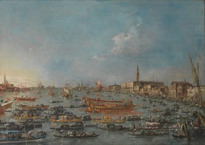 Festival del Bucintoro de Venecia. El Bacino di S. Marco con el "Bucintoro", la barcaza estatal del Dogo, en el Día de la Ascensión de Francesco Guardi