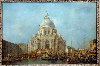 El Dogo de Venecia va a la Iglesia de Santa Maria della Salute el 21 de noviembre, día de la conmemoración del fin de la peste de 1630. Probablemente el Dogo Alviso IV Mocenigo (1763-1778) de Francesco Guardi