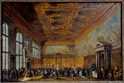 La audiencia concedida por el Dogo de Venecia en el Salón del Colegio del Palacio Ducal de Venecia de Francesco Guardi