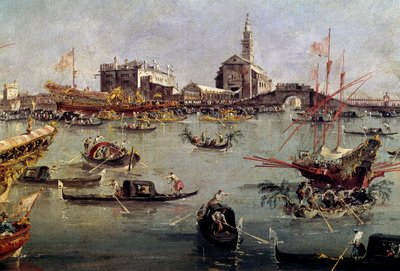 El dogo en el Bucentauro en San Nicolo del Lido en Venecia, Día de la Ascensión de Francesco Guardi