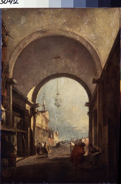 Vista de Venecia (Vista de la ciudad). Pintura de Francesco Guardi (1712-1793), hacia 1770. Óleo sobre madera. Arte veneciano de estilo rococó. Museo del Hermitage San Petersburgo. de Francesco Guardi