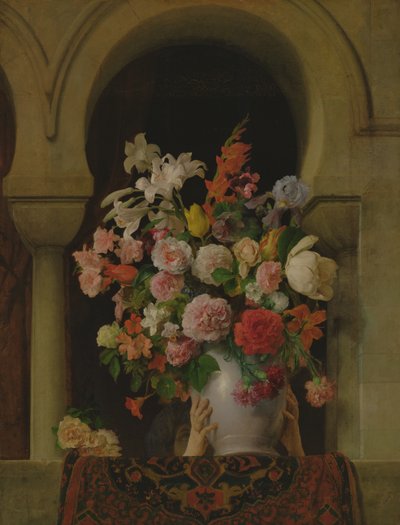 Un jarrón de flores en la ventana de un harén de Francesco Hayez