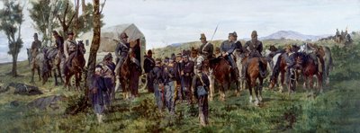 Episodio de la batalla de Custoza: El príncipe Amedeo herido es escoltado a una ambulancia de Francesco Hayez