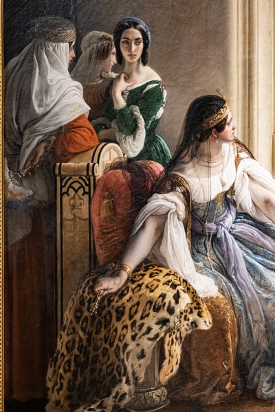 Giorgio Cornaro, enviado a Chipre por la República de Venecia, informa a la reina Caterina Cornaro, una de sus parientes, de que ya no es dueña de su reinado mientras el estandarte del León ondea en la fortaleza de la isla de Francesco Hayez