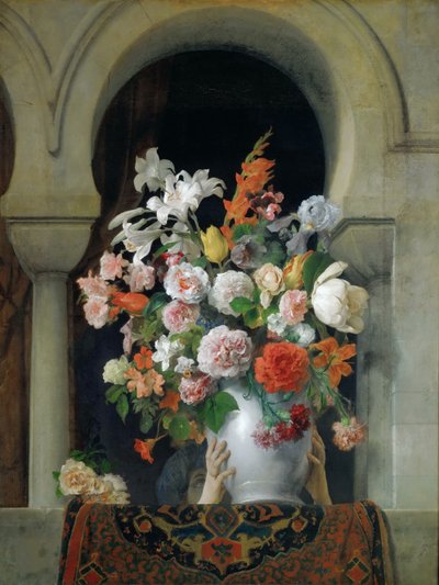 Jarrón de flores en la ventana de un harén, 1881 de Francesco Hayez
