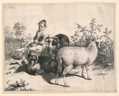 Una joven pastora vigilando ovejas de Francesco Londonio