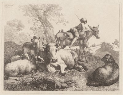 Niño en un burro vigilando un grupo de animales, 1763 de Francesco Londonio