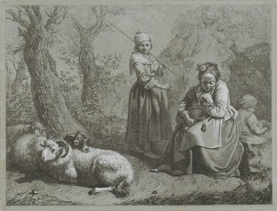 Tres pastoras con ovejas Escenas de pastores (título de la serie) de Francesco Londonio