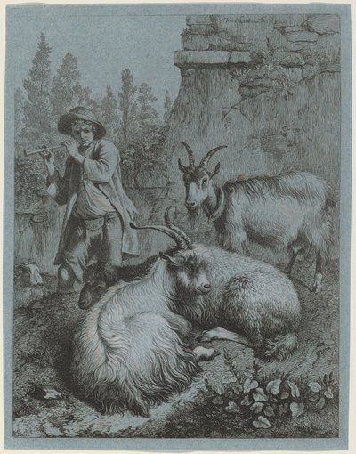 Pastor Tocando la Flauta a Cuatro Cabras de Francesco Londonio