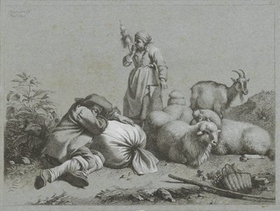 Pastor y pastora con ovejas y cabras Escenas de pastores (título de la serie) de Francesco Londonio