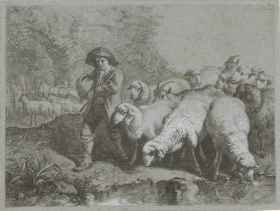 Pastor con rebaño de ovejas y cabras Escenas de pastores (título de la serie) de Francesco Londonio