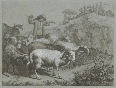 Pastor con carneros, cabras y vacas Escenas de pastores (título de la serie) de Francesco Londonio