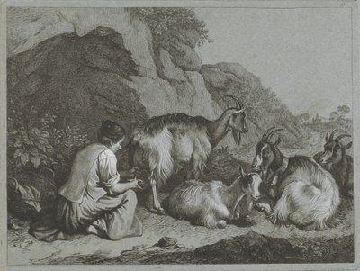 Pastora con rebaño de cabras Escenas de pastores (título de la serie) de Francesco Londonio