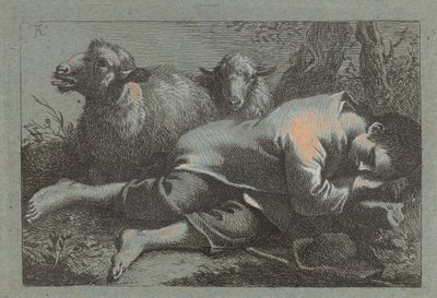 Niño campesino durmiendo cerca de dos ovejas de Francesco Londonio