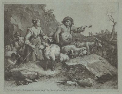 Campesino con un saco y dos pastoras de Francesco Londonio