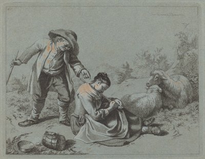 Campesino Burlándose de una Chica Dormida con una Ramita, 1763 de Francesco Londonio