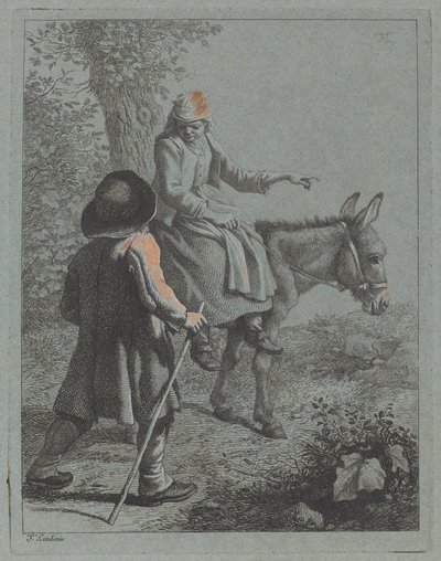 Campesina sentada en un burro y campesino de Francesco Londonio