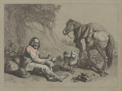 Anciano sentado a punto de beber de una calabaza de Francesco Londonio