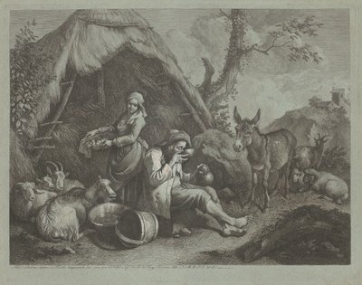 Anciano y anciana sentados con una cesta de huevos, 1759-1782 de Francesco Londonio