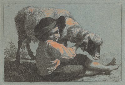 Niño Campesino Sentado Sosteniendo una Oveja de Francesco Londonio