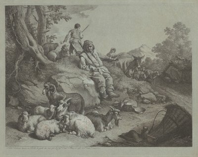 Pastor sentado frente a un rebaño de cabras, después de 1766 de Francesco Londonio
