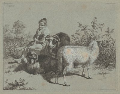 Pastora sentada con tres carneros, 1762 de Francesco Londonio