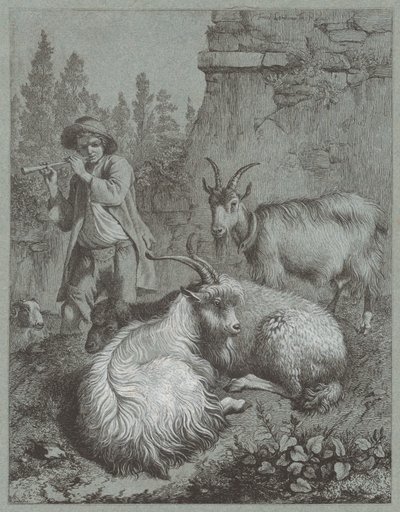Pastor Tocando una Flauta con Cabras de Francesco Londonio