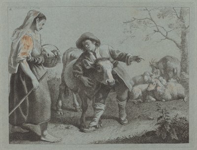 Pastor señalando la dirección a una pastora, 1762 de Francesco Londonio