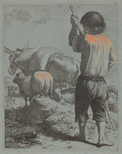Pastor con Burro, Ovejas y Cabra de Francesco Londonio