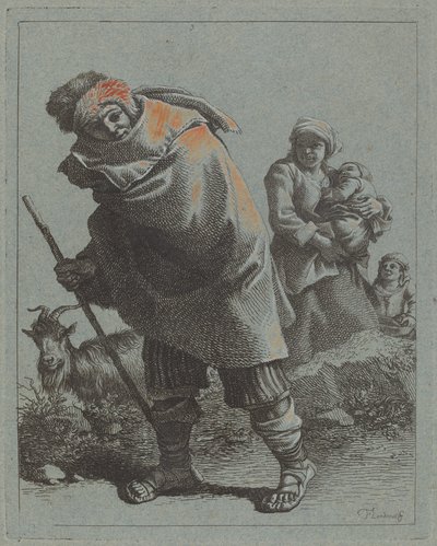 Pastor con bastón y una campesina con niño de Francesco Londonio