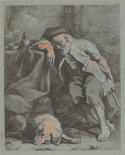 Anciano durmiendo con perro de Francesco Londonio