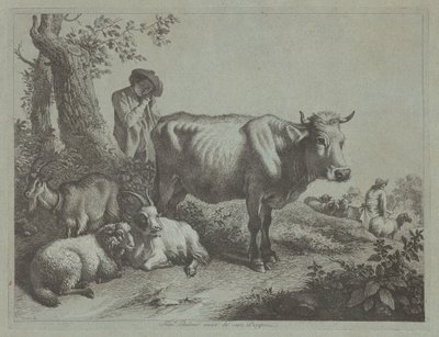 Vaca de Pie y un Pastor con Rebaño de Francesco Londonio