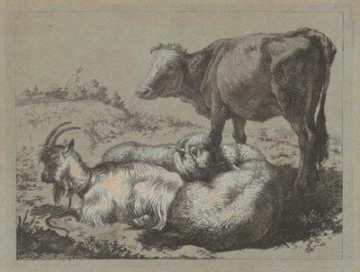 Buey de pie, dos ovejas y una cabra, c. 1762 de Francesco Londonio