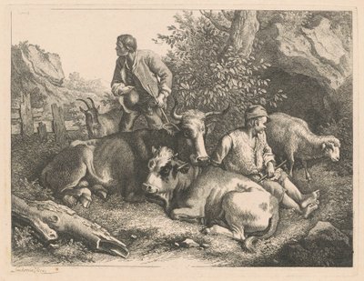 Dos pastores con una vaca y un ternero de Francesco Londonio