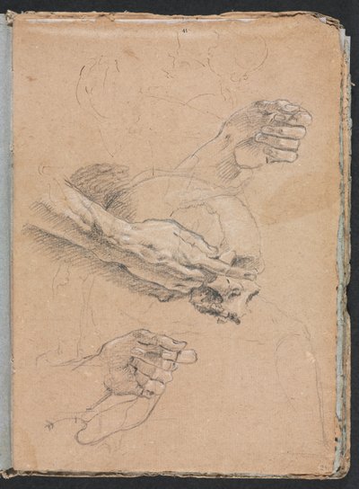 Cuaderno de bocetos de Verona: Estudio de manos y calavera (página 21) de Francesco Lorenzi