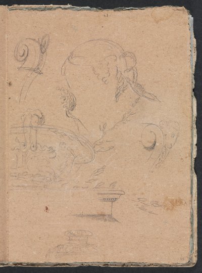 Cuaderno de bocetos de Verona: Motivos arquitectónicos con cabeza femenina (página 45) de Francesco Lorenzi