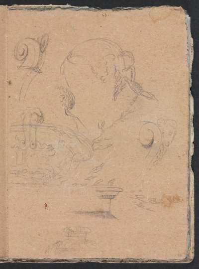 Cuaderno de bocetos de Verona: Motivos arquitectónicos con cabeza femenina página 45, 1760 de Francesco Lorenzi