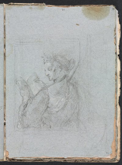 Cuaderno de bocetos de Verona: Figura femenina con libro abierto página 63, 1760 de Francesco Lorenzi
