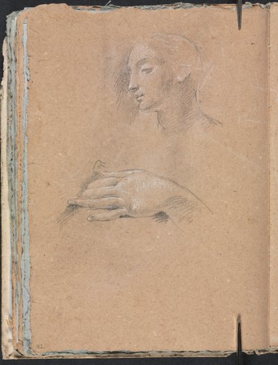 Cuaderno de bocetos de Verona: Cabeza femenina y mano izquierda (página 42) de Francesco Lorenzi