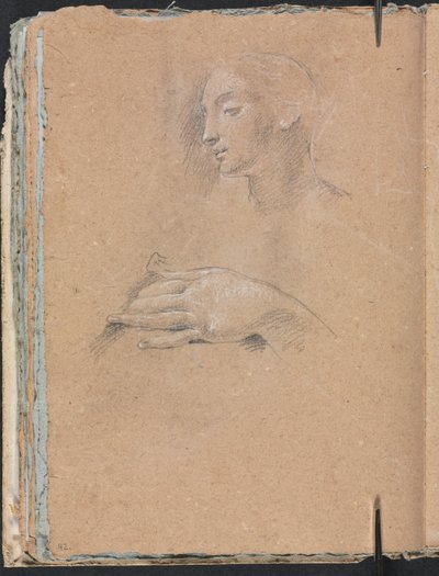 Cuaderno de Bocetos de Verona: Cabeza femenina y mano izquierda página 42, 1760 de Francesco Lorenzi
